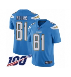Men's Los Angeles Chargers #81 Mike Williams Electric Blue Alternate Vapor Untouchable Limited Player 100th Season Football Jersey