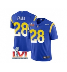 Men's Los Angeles Rams #28 Marshall Faulk Royal 2022 Super Bowl LVI Vapor Limited Stitched Jersey