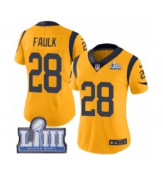 Women's Nike Los Angeles Rams #28 Marshall Faulk Limited Gold Rush Vapor Untouchable Super Bowl LIII Bound NFL Jersey