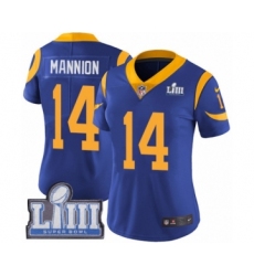 Women's Nike Los Angeles Rams #14 Sean Mannion Royal Blue Alternate Vapor Untouchable Limited Player Super Bowl LIII Bound NFL Jersey