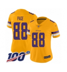 Women's Minnesota Vikings #88 Alan Page Limited Gold Inverted Legend 100th Season Football Jersey