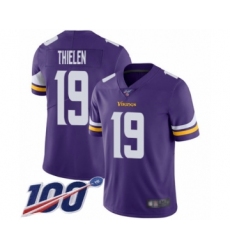 Men's Minnesota Vikings #19 Adam Thielen Purple Team Color Vapor Untouchable Limited Player 100th Season Football Jersey