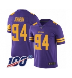 Men's Minnesota Vikings #94 Jaleel Johnson Limited Purple Rush Vapor Untouchable 100th Season Football Jersey