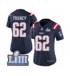 Women's Nike New England Patriots #62 Joe Thuney Limited Navy Blue Rush Vapor Untouchable Super Bowl LIII Bound NFL Jersey