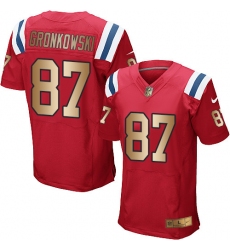 Men's Nike New England Patriots #87 Rob Gronkowski Elite Red/Gold Alternate NFL Jersey