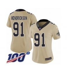 Women's New Orleans Saints #91 Trey Hendrickson Limited Gold Inverted Legend 100th Season Football Jersey