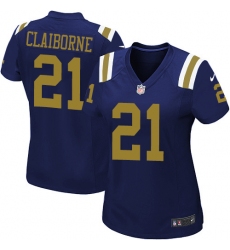 Women's Nike New York Jets #21 Morris Claiborne Elite Navy Blue Alternate NFL Jersey