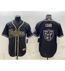 Men's Las Vegas Raiders #4 Derek Carr Black Gold Team Big Logo With Patch Cool Base Stitched Baseball Jersey