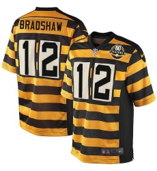 Men's Nike Pittsburgh Steelers #12 Terry Bradshaw Game Yellow/Black Alternate 80TH Anniversary Throwback NFL Jersey