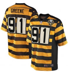 Men's Nike Pittsburgh Steelers #91 Kevin Greene Elite Yellow/Black Alternate 80TH Anniversary Throwback NFL Jersey