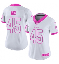 Women's Nike Pittsburgh Steelers #45 Roosevelt Nix Limited White/Pink Rush Fashion NFL Jersey