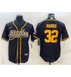 Men's Pittsburgh Steelers #32 Franco Harris Black Gold With Patch Cool Base Stitched Baseball Jersey