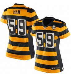 Women's Nike Pittsburgh Steelers #59 Jack Ham Elite Yellow/Black Alternate 80TH Anniversary Throwback NFL Jersey