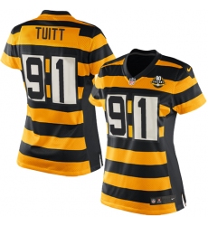Women's Nike Pittsburgh Steelers #91 Stephon Tuitt Elite Yellow/Black Alternate 80TH Anniversary Throwback NFL Jersey