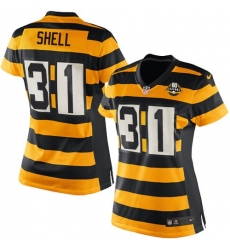 Women's Nike Pittsburgh Steelers #31 Donnie Shell Game Yellow/Black Alternate 80TH Anniversary Throwback NFL Jersey
