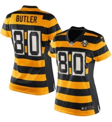 Women's Nike Pittsburgh Steelers #80 Jack Butler Game Yellow/Black Alternate 80TH Anniversary Throwback NFL Jersey