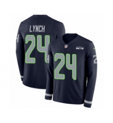 Youth Nike Seattle Seahawks #24 Marshawn Lynch Limited Navy Blue Therma Long Sleeve NFL Jersey