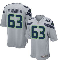 Men's Nike Seattle Seahawks #63 Mark Glowinski Game Grey Alternate NFL Jersey