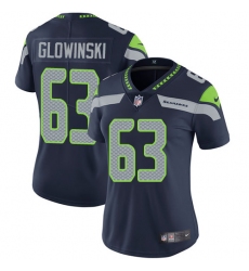 Women's Nike Seattle Seahawks #63 Mark Glowinski Elite Steel Blue Team Color NFL Jersey