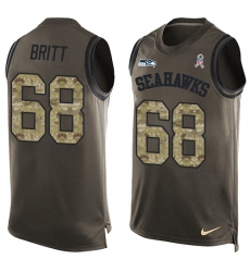Men's Nike Seattle Seahawks #68 Justin Britt Limited Green Salute to Service Tank Top NFL Jersey