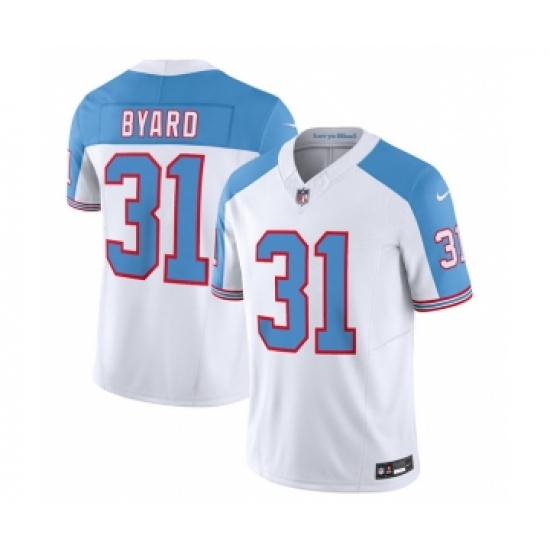 Men's Nike Tennessee Titans #31 Kevin Byard White Blue 2023 F.U.S.E. Vapor Limited Throwback Football Stitched Jersey Men's Nike Tennessee Titans #31 Kevin Byard White Blue 2023 F.U.S.E. Vapor Limited Throwback Football Stitched Jersey