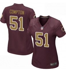 Women's Nike Washington Redskins #51 Will Compton Game Burgundy Red/Gold Number Alternate 80TH Anniversary NFL Jersey