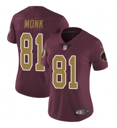 Women's Nike Washington Redskins #81 Art Monk Burgundy Red/Gold Number Alternate 80TH Anniversary Vapor Untouchable Limited Player NFL Jersey
