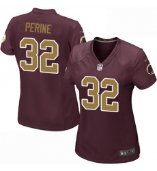 Women's Nike Washington Redskins #32 Samaje Perine Game Burgundy Red/Gold Number Alternate 80TH Anniversary NFL Jersey