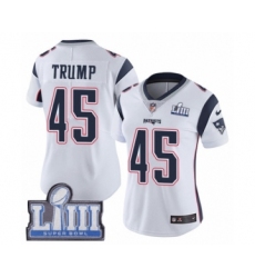 Women's Nike New England Patriots #45 Donald Trump White Vapor Untouchable Limited Player Super Bowl LIII Bound NFL Jersey