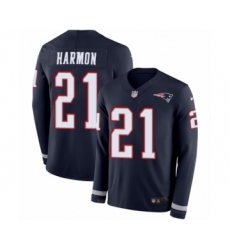 Men's Nike New England Patriots #21 Duron Harmon Limited Navy Blue Therma Long Sleeve NFL Jersey