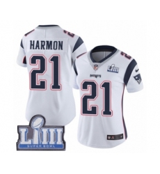 Women's Nike New England Patriots #21 Duron Harmon White Vapor Untouchable Limited Player Super Bowl LIII Bound NFL Jersey