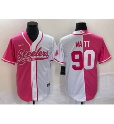Men's Nike Pittsburgh Steelers #90 TJ Watt Pink White Two Tone Cool Base Stitched Baseball Jersey