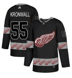 Men's Adidas Detroit Red Wings #55 Niklas Kronwall Authentic Black Team Logo Fashion NHL Jersey