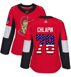 Women's Adidas Ottawa Senators #78 Filip Chlapik Authentic Red USA Flag Fashion NHL Jersey