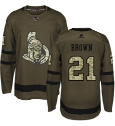 Men's Adidas Ottawa Senators #21 Logan Brown Authentic Green Salute to Service NHL Jersey