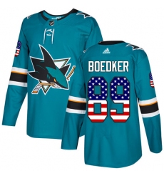 Men's Adidas San Jose Sharks #89 Mikkel Boedker Authentic Teal Green USA Flag Fashion NHL Jersey