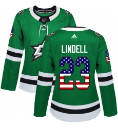 Women's Adidas Dallas Stars #23 Esa Lindell Authentic Green USA Flag Fashion NHL Jersey