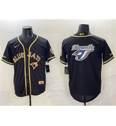 Men's Toronto Blue Jays Team Big Logo Black Gold Cool Base Stitched Jersey