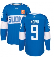 Men's Adidas Team Finland #9 Mikko Koivu Authentic Blue Away 2016 World Cup of Hockey Jersey