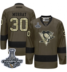 Men's Reebok Pittsburgh Penguins #30 Matt Murray Premier Green Salute to Service 2017 Stanley Cup Champions NHL Jersey