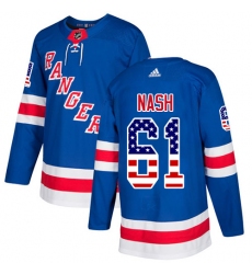 Youth Adidas New York Rangers #61 Rick Nash Authentic Royal Blue USA Flag Fashion NHL Jersey