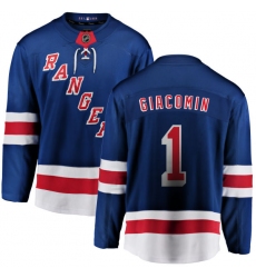 Youth New York Rangers #1 Eddie Giacomin Fanatics Branded Royal Blue Home Breakaway NHL Jersey