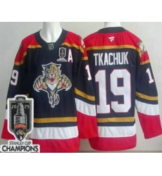 Men's Florida Panthers #19 Matthew Tkachuk Navy 2025 Stanley Cup Champions Authentic Jersey