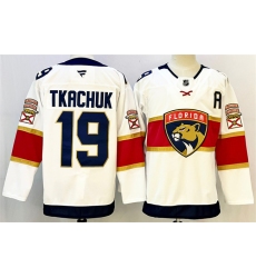 Men's Florida Panthers #19 Matthew Tkachuk White 2024-25 Home With A Stitched Hockey Jersey