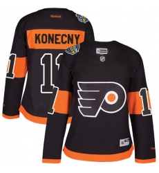 Women's Reebok Philadelphia Flyers #11 Travis Konecny Premier Black 2017 Stadium Series NHL Jersey