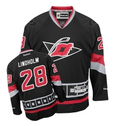 Women's Reebok Carolina Hurricanes #28 Elias Lindholm Authentic Black Third NHL Jersey