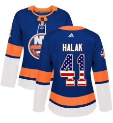 Women's Adidas New York Islanders #41 Jaroslav Halak Authentic Royal Blue USA Flag Fashion NHL Jersey