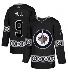 Men's Adidas Winnipeg Jets #9 Bobby Hull Authentic Black Team Logo Fashion NHL Jersey