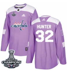 Youth Adidas Washington Capitals #32 Dale Hunter Authentic Purple Fights Cancer Practice 2018 Stanley Cup Final Champions NHL Jersey