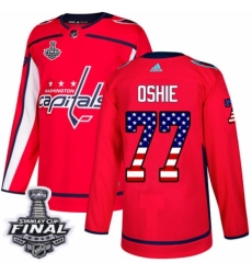 Youth Adidas Washington Capitals #77 T.J. Oshie Authentic Red USA Flag Fashion 2018 Stanley Cup Final NHL Jersey